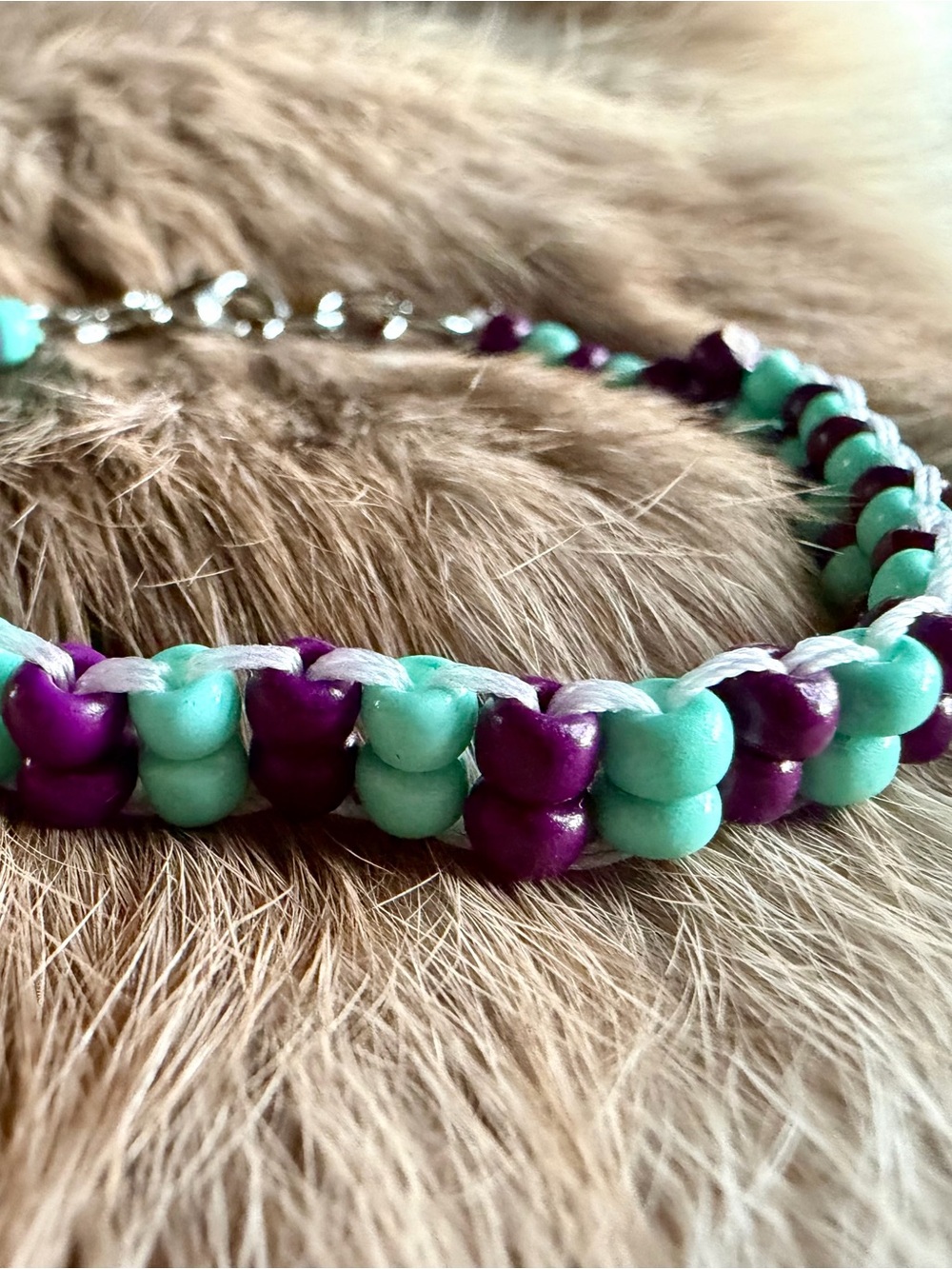 Handwoven Purple & Mint Bead Bracelet - Women Jewelry